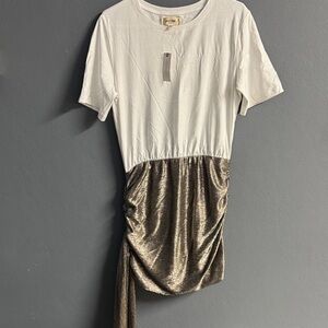 Anthropologie White and Gold Dress